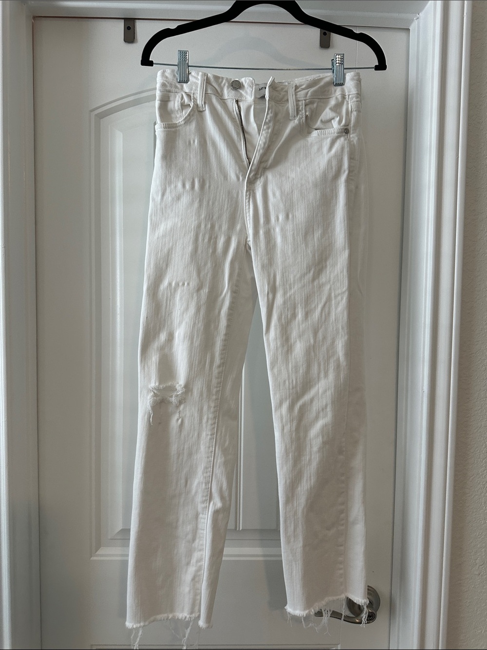 Just Black White Distressed Straight-Leg Jeans